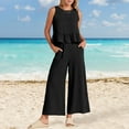 thumbnail image 3 of Conjunto de dos piezas para mujer: top corto sin mangas con volantes y pantalones anchos, cintura elástica, bolsillos, conjunto informal de verano, 3 of 7