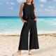 thumbnail image 3 of Conjunto de dos piezas para mujer: top corto sin mangas con volantes y pantalones anchos, cintura elástica, bolsillos, conjunto informal de verano, 3 of 7