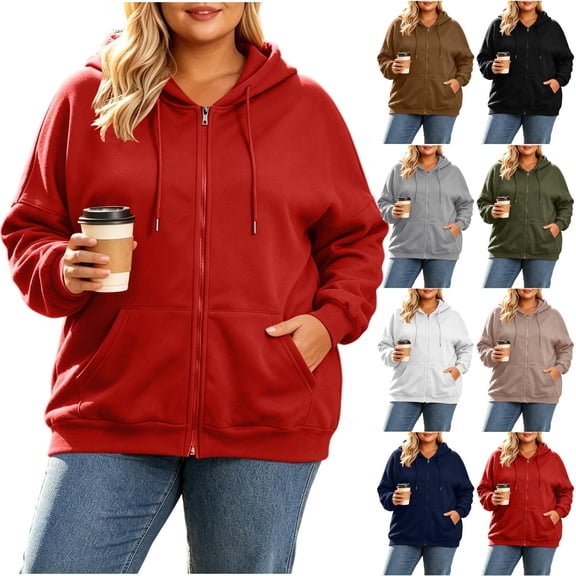 Luvrsol Women's Plus Size Zip Up Hoodie Jacket, Long Sleeve Casual Hooded Sweatshirt with Pocket L-5XL