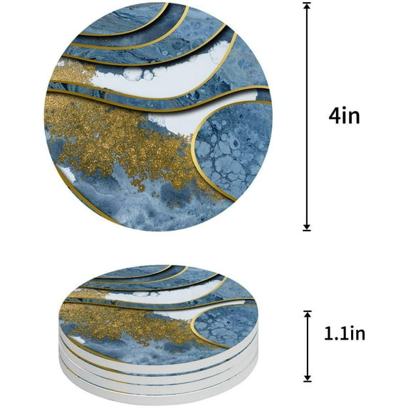 FMSHPON Marble Pattern Set of 4 Round Coaster for Drinks, Absorbent Ceramic Stone Coasters Cup Mat with Cork Base for Home Kitchen Room Coffee Table Bar Decor