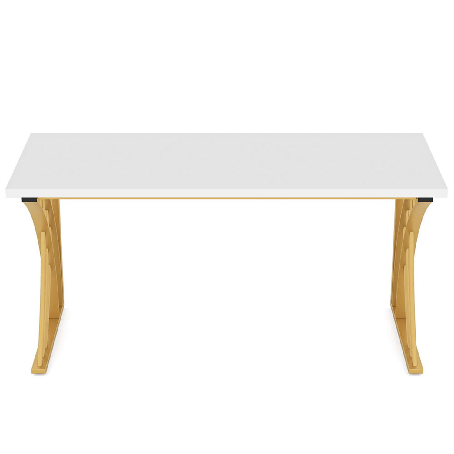 Demi Bonn 55" Executive Computer Desk with Gold Metal Legs, Modern Study Writing Gaming Table for Home Office, White