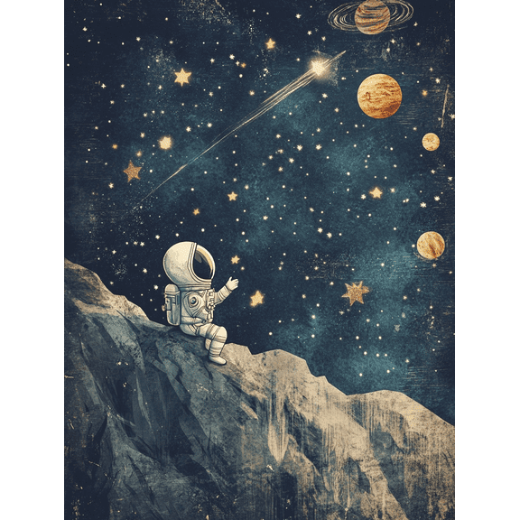 Astronaut and Shooting Star Canvas Print/Wall Art， Suitable for Living Room， Bedroom， Office， Dorm， and Gallery Wall Decor.