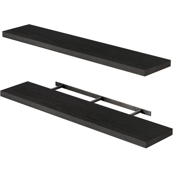 Floating Shelves for Wall, 47" Long Heavy Duty Wall Mounted Rustic Wood Shelves for Living Room, Bedroom, Bathroom and Kitchen, Wall Shelves for Storage, Books, Room Decor (Black, Set of 2)