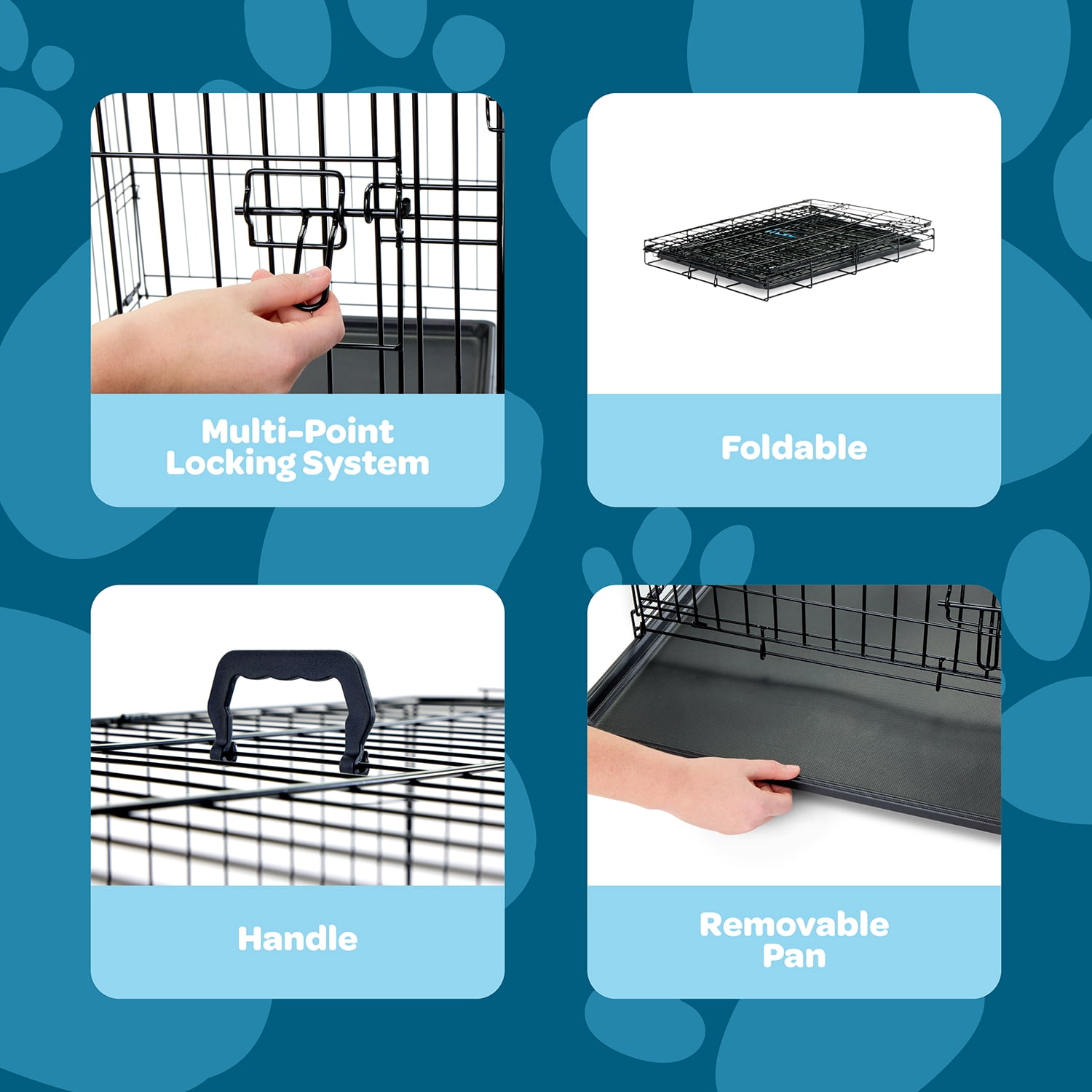 Carlson Secure Foldable Single Door Metal Dog Crate, Medium, Black, 30-Inch