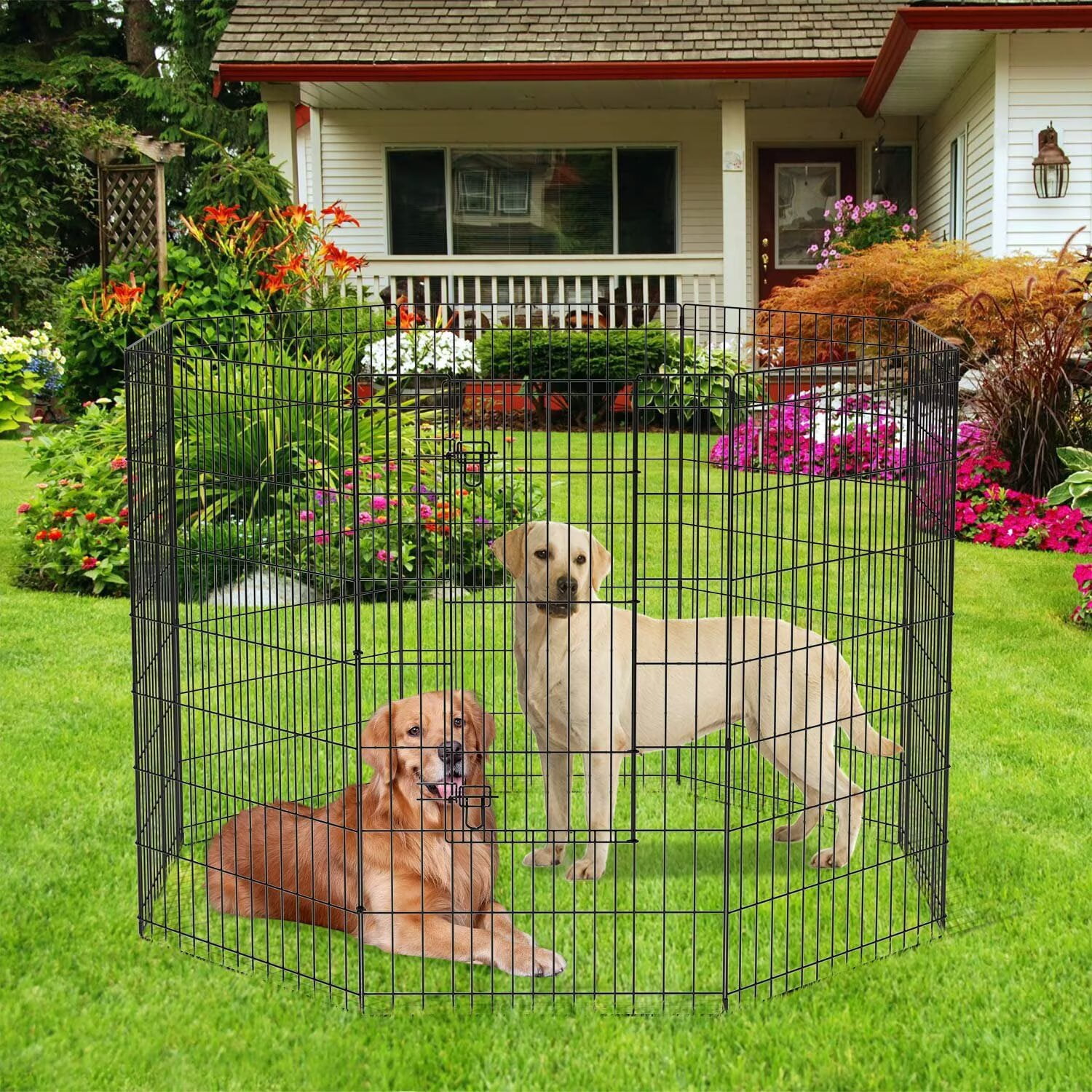YRLLENSDAN,42In,8 Panel,Outdoor Dog Fence,Puppy Play Pen for Indoors,Dog Play Pen Indoors,Easy To Assemble and Store,Foldable,Black