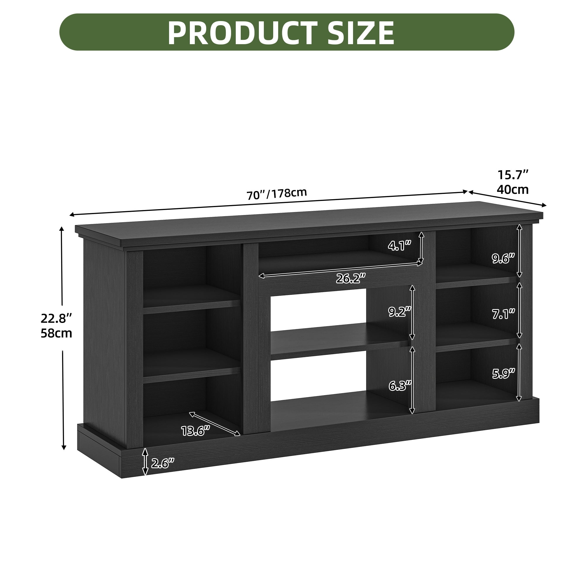 Uforic 70"W Farmhouse TV Stand, Adjustable Shelf Entertainment Center for 75/80 Inch TVs, Black