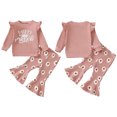 thumbnail image 3 of GYRATEDREAM Baby Girl Fall Winter Clothes Ruffle Sleeve Crewneck Sweatshirts Flare Pants 2pcs Toddler Outfits Set, 3 of 14