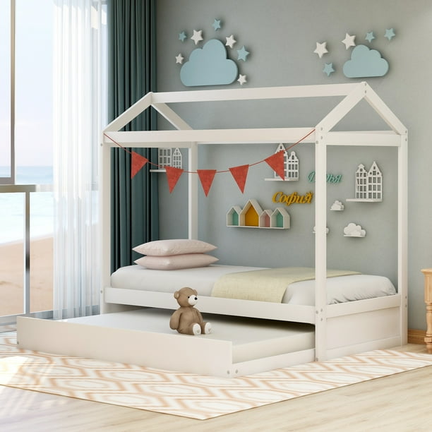 House Daybed With Trundle House Bed Twin Bed For Kids No Box Spring Needed Walmart Com House Daybed With Trundle House Bed Twin Bed For Kids No Box Spring Needed Walmart Com