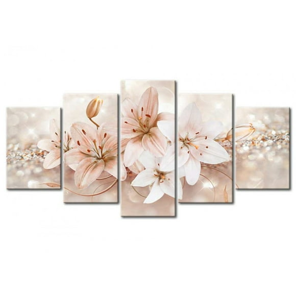Trayknick 5Pcs/Set Lily Flower Unframed Wall Painting Picture Living Room Bedroom Decor Pink 40cm