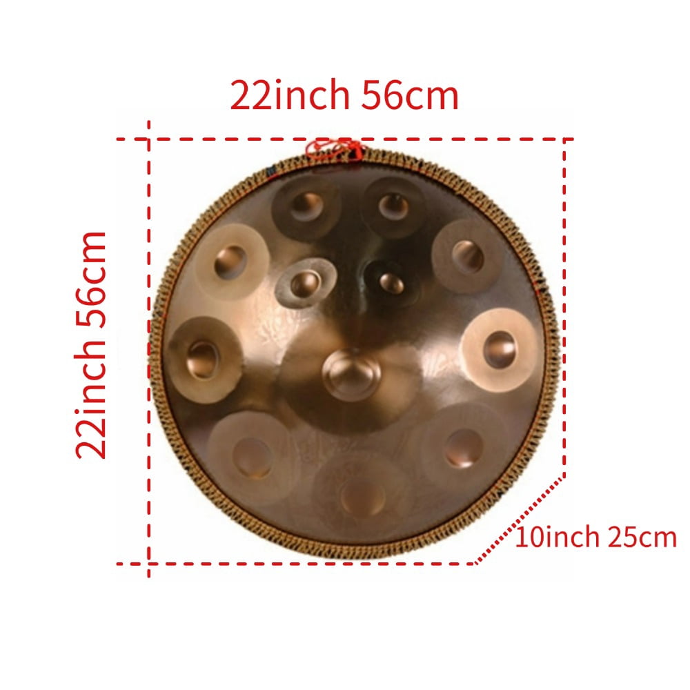 12notes Classic Gold Handpan 22inch D Minor Handcrafted Drum Percussion Instruments with Storage Bag