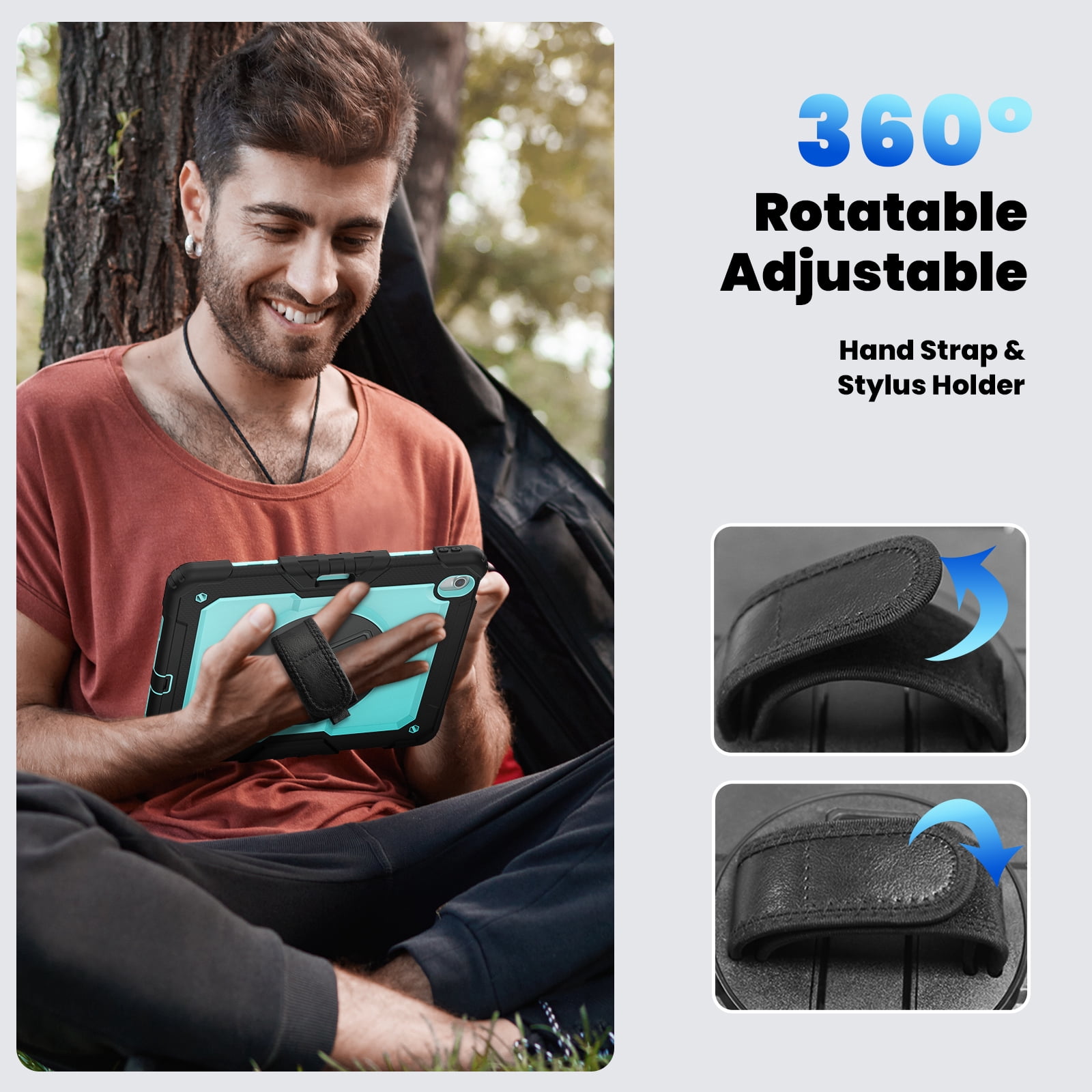 Allytechgroup iPad Air 13 2024 Case with Screen Protector / Shoulder Strap/ Pencil Holder, Heavy Duty Shockproof Rugged Handle Kickstand Bumper Case Cover for Apple iPad Air 13 Inch 2024 M2,Skyblue