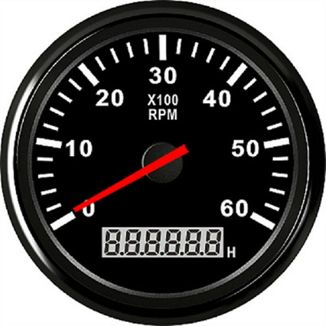 85mm Marine Tachometer 3000 4000 6000 RPM Tacho Meter Gauge Red Backlight With LCD Hour Meter For Car Boat Truck Auto 12V/24V ,Easy to Calibrate