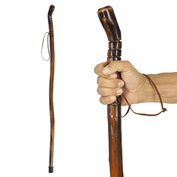Bastón de madera Vive para senderismo - Hecho a mano, impermeable, con correa de cuero - Bastón de madera para mantener el equilibrio, para mujeres, hombres y personas mayores - Punta antideslizante p