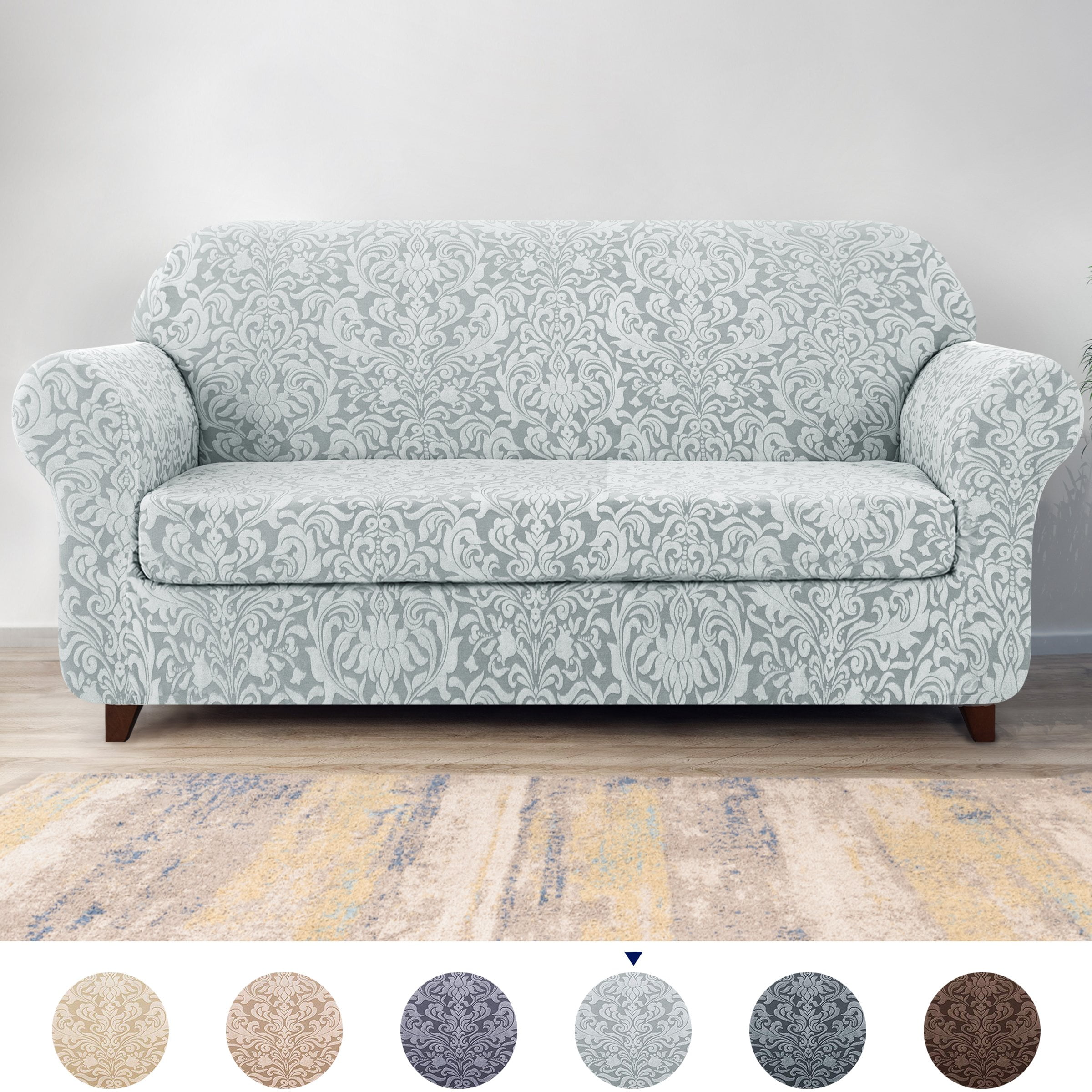 Subrtex 2piece Jacquard Damask Stretch Sofa Cover Loveseat Slipcover