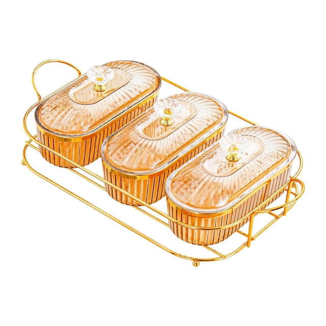 Bandeja para secos con tapa, caja de almacenamiento de alimentos con bandeja, bandeja para aperitivos, multifuncional para el hogar, Ámbar
