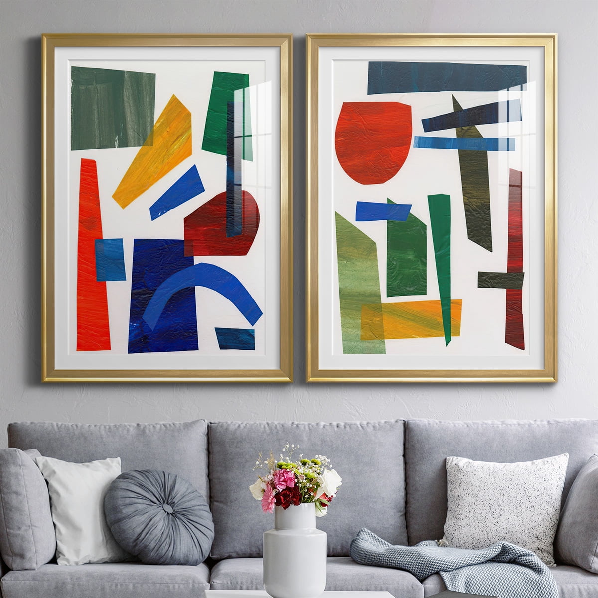 Wexford Home Colorful Shapes I Premium Framed Print, 30.5" x 42.5" - Ready to Hang, Gold (Set of 2)