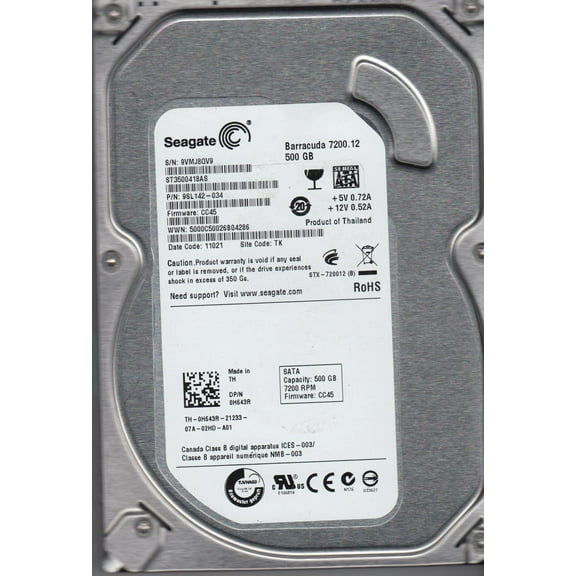 ST3500418AS, 9VM, TK, PN 9SL142-034, FW CC45, Seagate 500GB SATA 3.5 Hard Drive