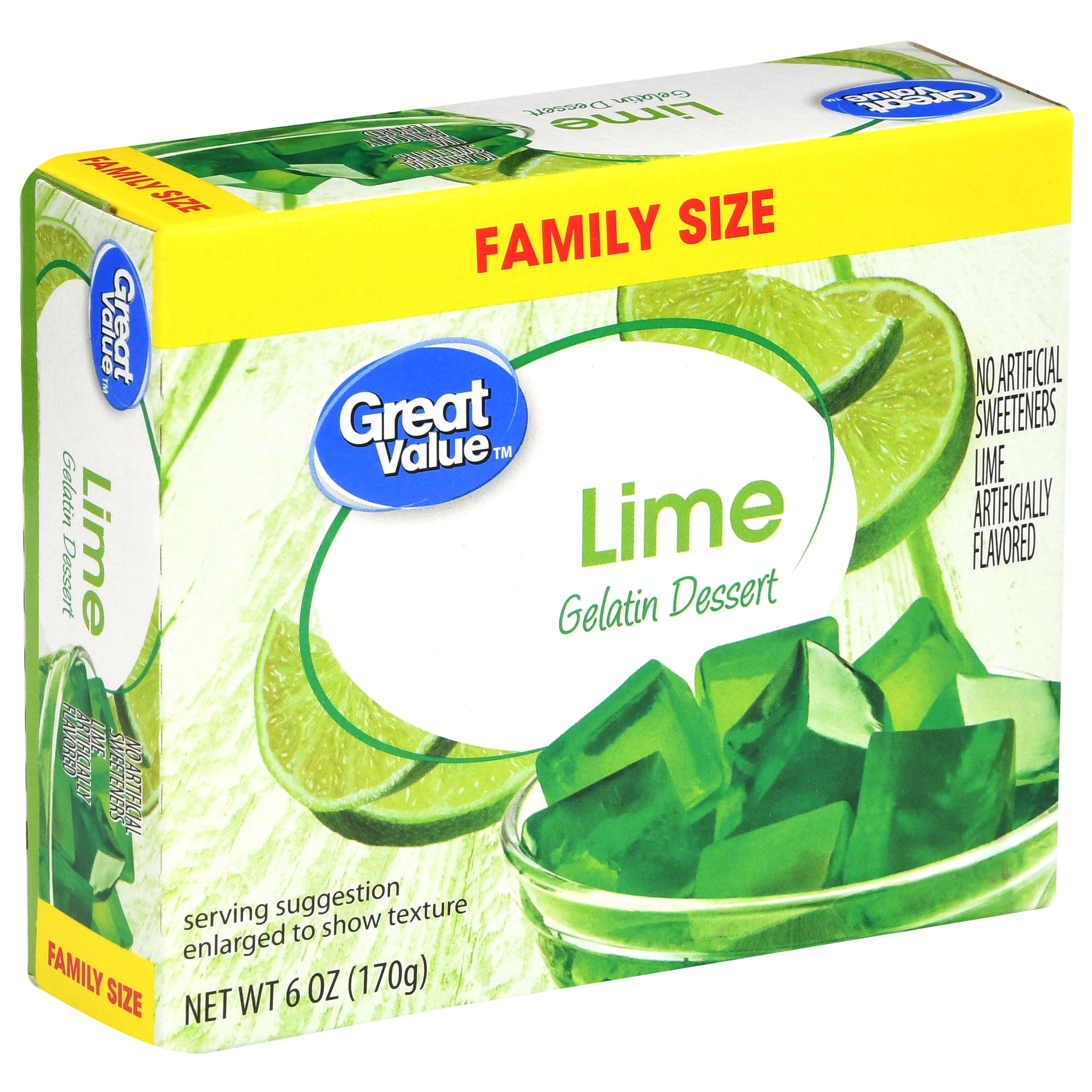 (6 pack) Great Value Lime Gelatin Dessert, Family Size, 6 oz