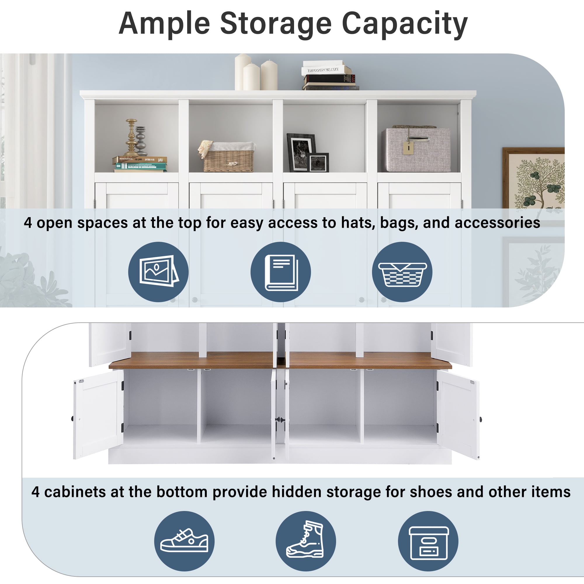 76.7''H Modern Entryway Hall Tree with Storage Bench, Accent Wardrobe Organizer with Cubbies and Hidden Hooks for Hallway