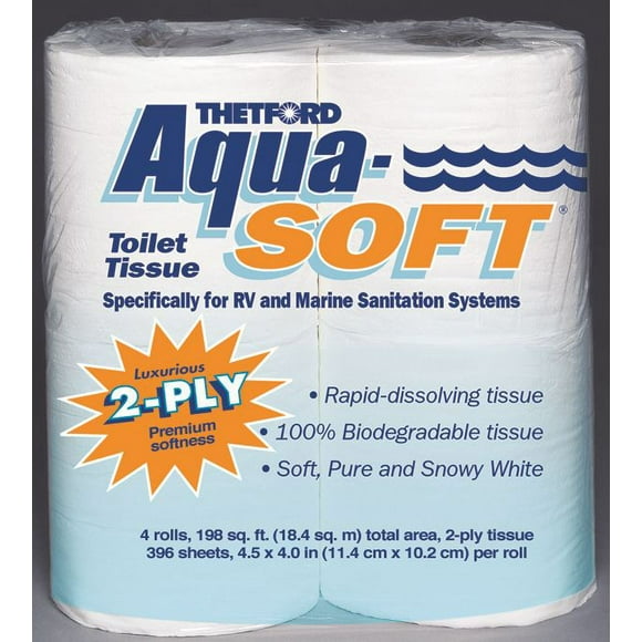 Tissu de Toilette 2 Plis Aqua-Soft RV & Marine Special 4 Rouleaux, 396 Feuilles Biodégradable
