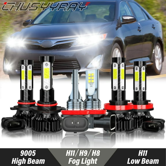 For Toyota Camry 2007-2014 LED Headlight High Low Beam Fog Light Bulbs Kit 6000K Pure White Qty 6