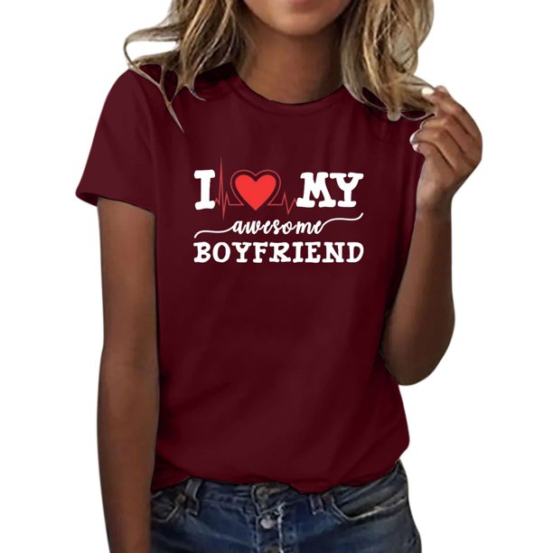 Gibobby Playera de Manga Corta con Cuello Redondo Camiseta manga corta con cuello redondo y estampado divertidas para el día San Valentín para mujer(Rojo,M)