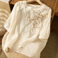thumbnail image 3 of Mujeres Manga Corta de Verano Tops Color Sólido Encaje Coser Cuello de la Tripulación Casual Top, Blusa de Tela Suave Flexible, Lavado a Mano Primavera Verano, 3 of 7