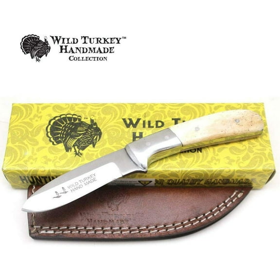 Wild Turkey Handmade Collection 7.25" Fixed Blade Hunting Knife w/Leather Sheath