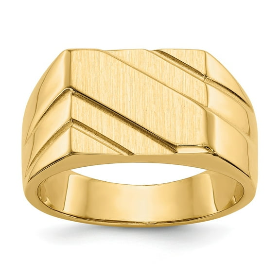 14K Yellow Gold Ring Band Signet Polished Diagonal Mens