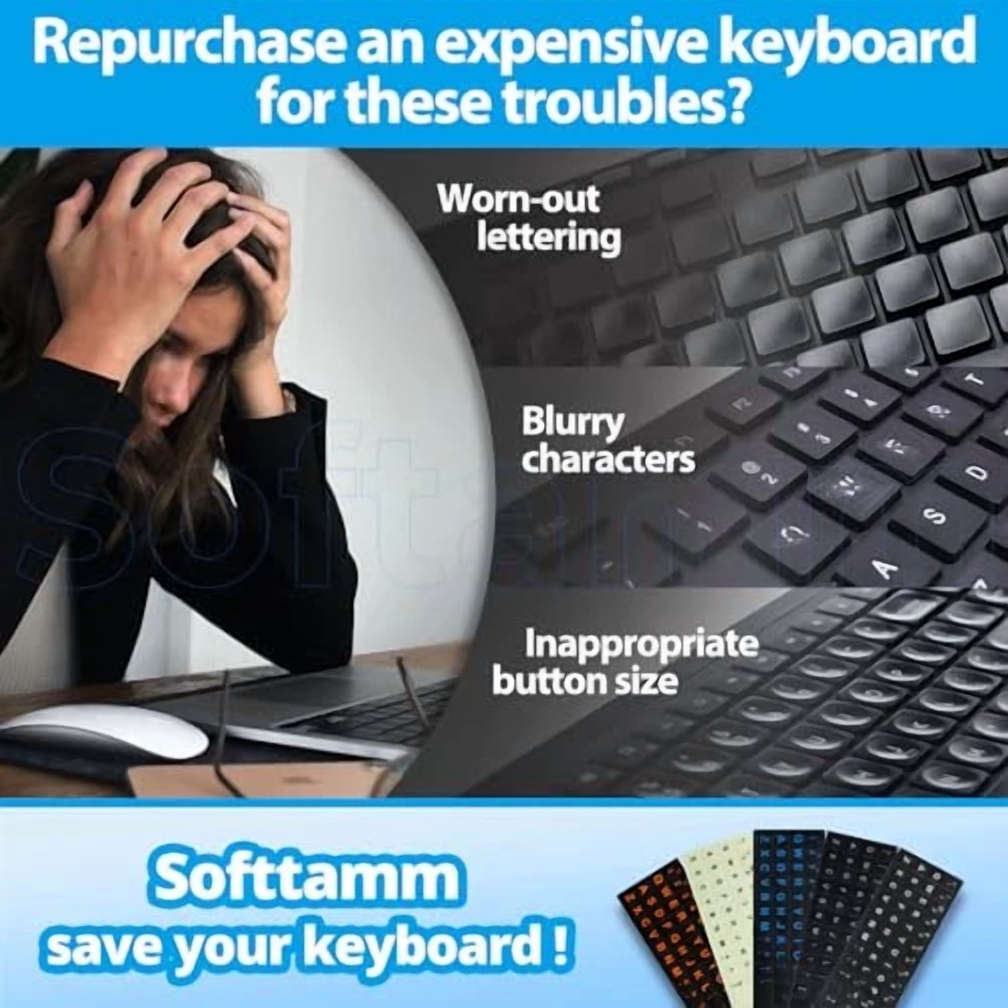CRESTIN- English Keyboard Stickers [5 In English Big Font White Letter/Black Background