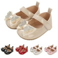 thumbnail image 4 of XIMIN Infant Toddler Baby Girl Dress Shoes Mary Jane First Walking PU Leather Princess Wedding Rubber Sole Non-Slip Ballet with Bowknot Floral Flats Baptism Shoes (6-12 Months, Beige), 4 of 5