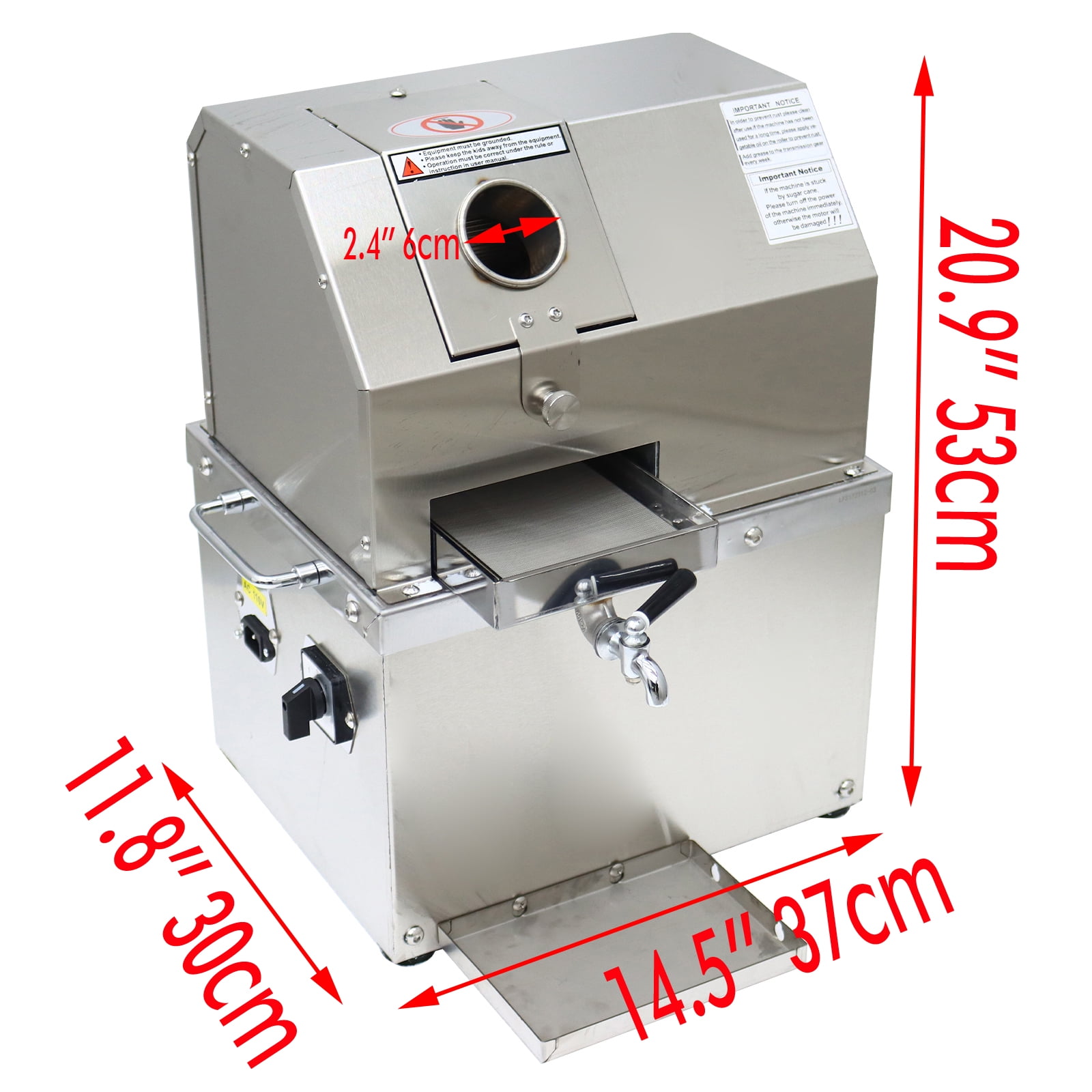 3-Roller Sugarcane Juice Extractor Grinder Ginger Sugar Cane Sorghum Stalk Press Juice Machine with Openable Cover 110V 300Kg/H