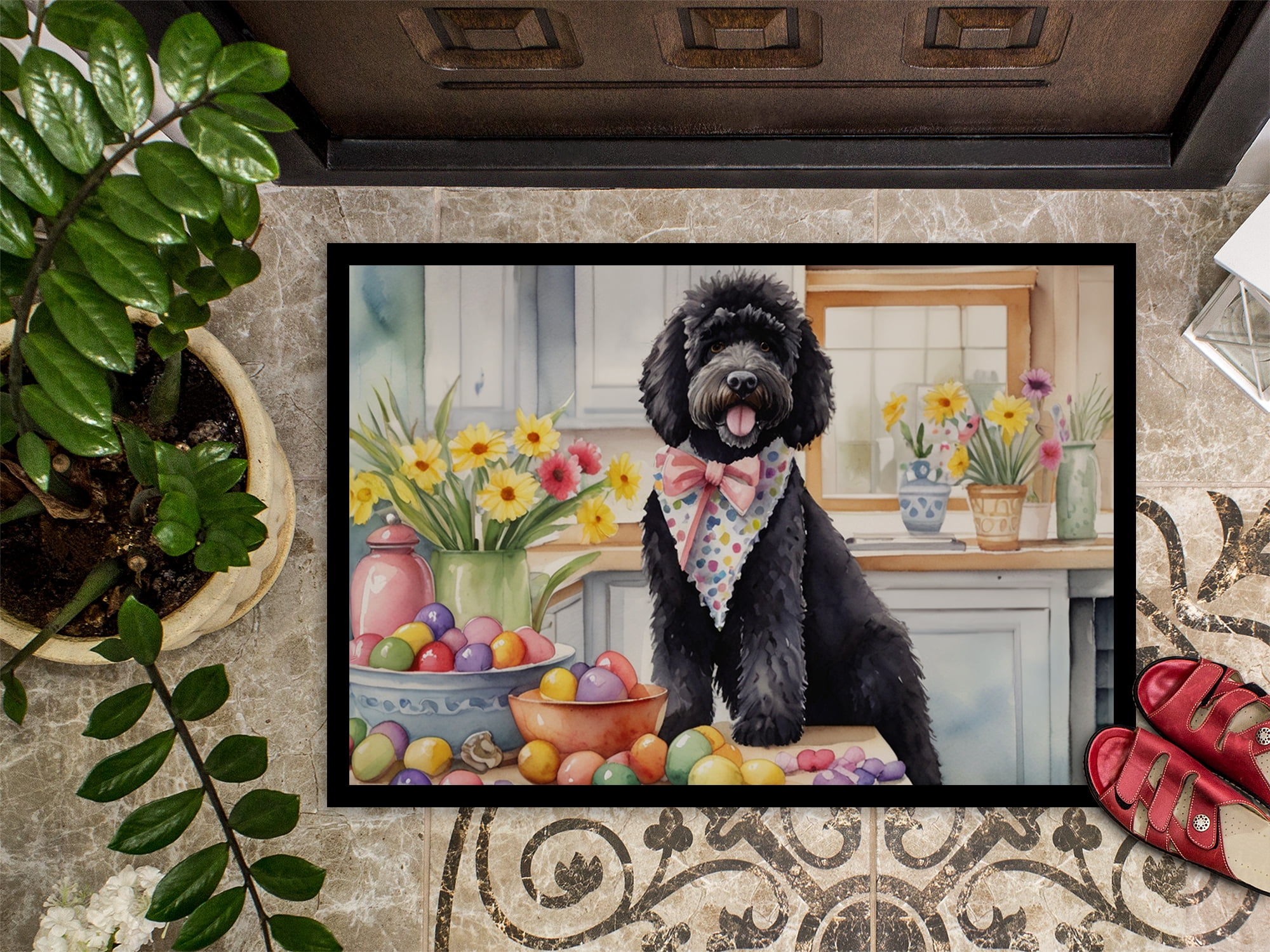 Carolines Treasures DAC6881MAT 18 x 27 in. Decorating Easter Portuguese Water Dog Doormat