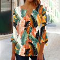 thumbnail image 2 of CYMMPU Tunic Tops 3/4 Sleeve Flower Printed Blouses for Women Dressy Casual Loose Fit Spring Tops Fall Trendy Shirts Button V Neck Flare Sleeve Empire Waist A Line T-Shirts L, 2 of 5