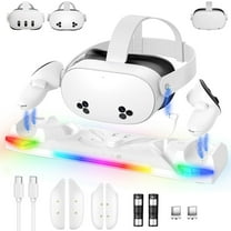 Charging Dock for Oculus Quest 3S/3/2, 30W Fast Magnetic Charger Station Stand for Meta Quest 3S/3 Accessories, with RGB Light, 2 Rechargeable 2100mAh Batteries & Covers for Headset/Controller
