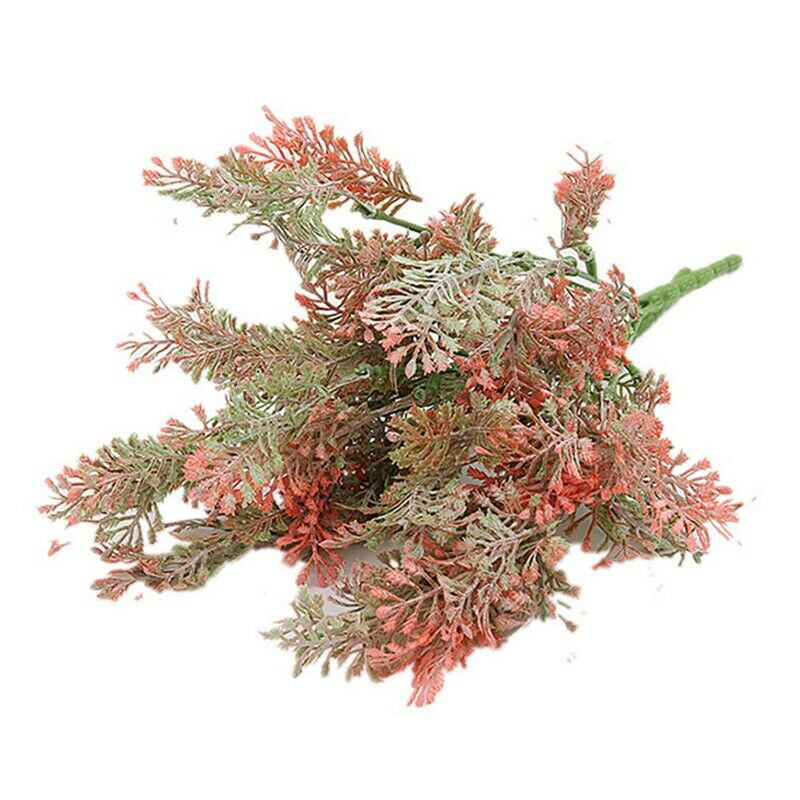 33cm Fake Plants Red Greenery Set of 2 Artificial Green & Brown Conifer Bush 