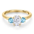 thumbnail image 3 of Gem Stone King 10K Yellow Gold White Moissanite and Swiss Blue Topaz Engagement Ring for Women | 1.30 Cttw | Oval 7X5MM | Gemstone Birthstone | Size 7, 3 of 7