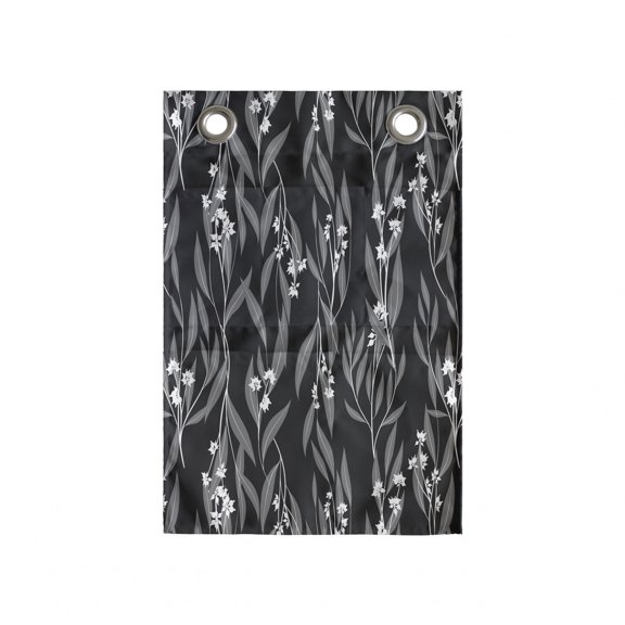 Dusty Blue Hanging Pocket Organizer, Monochrome Leaves Branches and Flowers Old Fashioned Garden Art, Printed Polyester Storage Bag with Pockets, 14" x 20", Dark Grey Dimgray