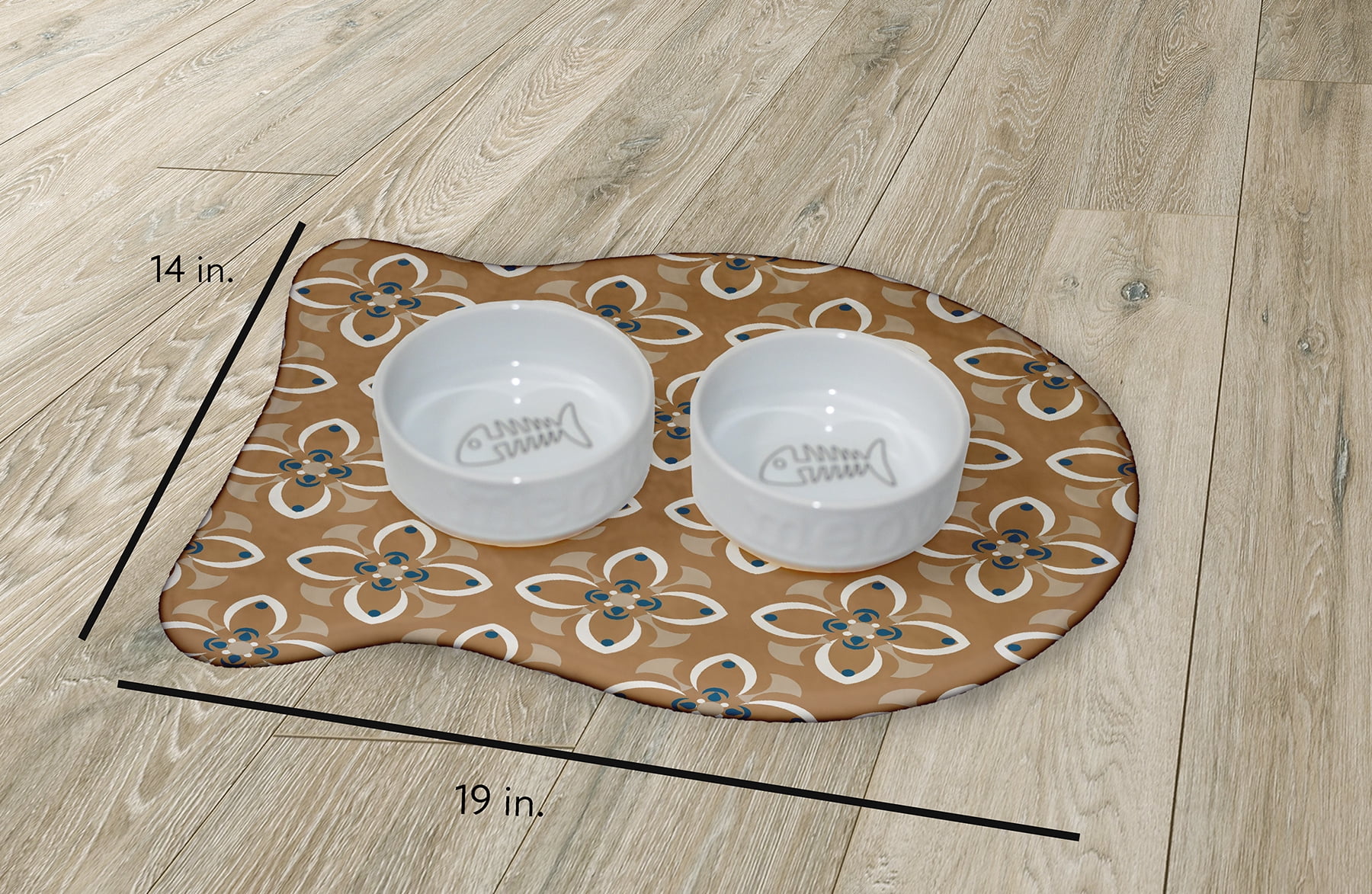 Simply Daisy Geometric Floral Pattern Fish Shape Pet Feeding Mat for Cats