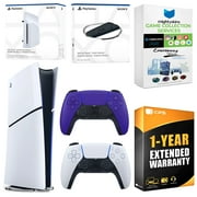 Sony PlayStation 5 Slim Digital Bundle with Disc Drive, Extra Controller, Vertical Stand, MightySkins Game Collection Services and 1 Year Extended Warranty - Galactic Purple