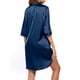 thumbnail image 2 of Camisón de seda Luxtrada para mujer, con mangas 3/4 y botones, de satén (azul marino, XXL), 2 of 8