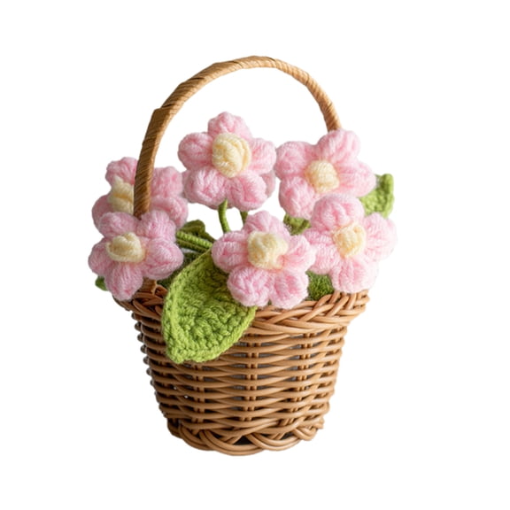 Uutvmp Crochet Flowers Basket, Car Mirror Decor Hanging, Funny Desk Decor, Cute Car Accessories for Women Gifts for Mother's Day Teacher's Day Birthday Party, Perfect for Table Home Office Decor
