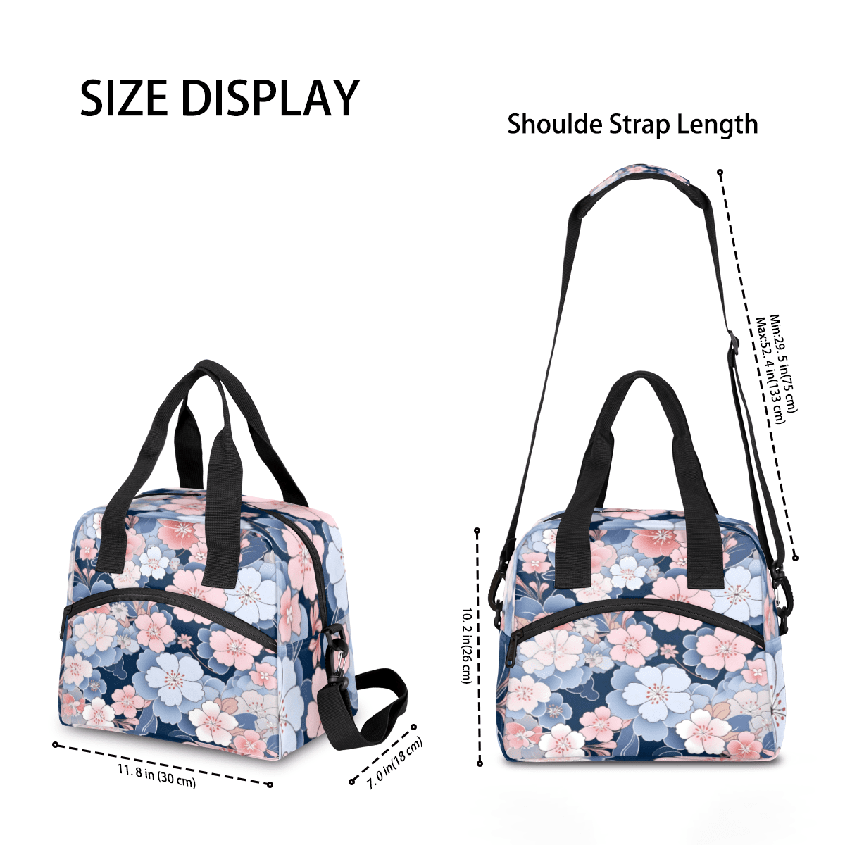Herdesigns Pink Blue Cherry Blossom Insulated Lunch Bag for Women Men Adults Large Reusable Lunch Box Leakproof Portable Cooler Tote Bags with Adjustable Shoulder Strap