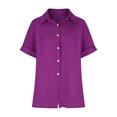 thumbnail image 6 of Kovlvoll Button down Shirts for Women Cotton Linen Casual Summer Turn down Solid Color Short Sleeve Shirt Tops, 6 of 7