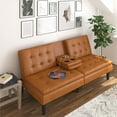 Mainstays Memory Foam Futon with Cupholder and USB, Camel Faux Leather