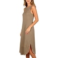 thumbnail image 5 of Asxite Womens Pajamas Casual Sleeveless Crew Neck Solid Pocket Side Slit Midi Sleep Dress, 5 of 7