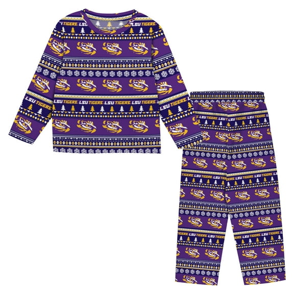 Infant & Newborn Outerstuff  Purple LSU Tigers Ugly Sweater Pajama Set