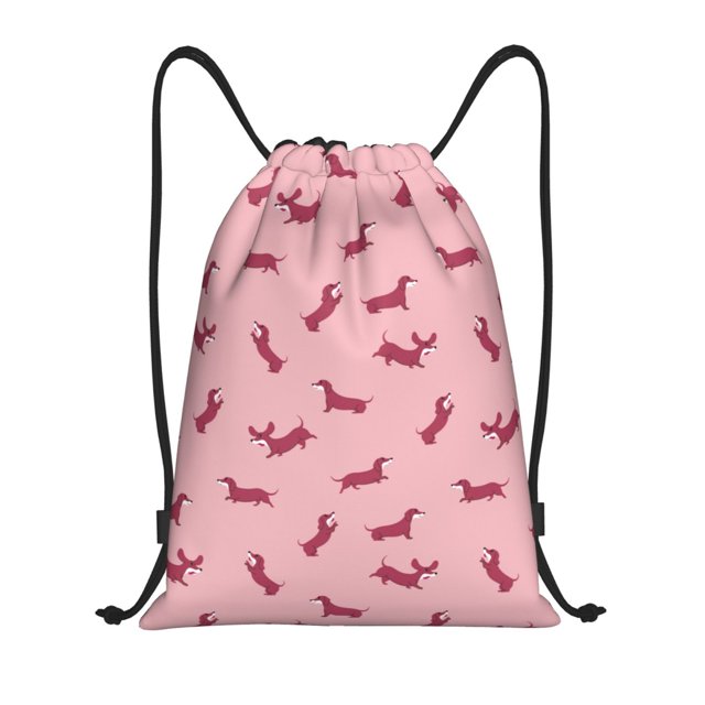 Lsque Dachshund Dog Puppy Print Drawstring Backpack Bag Sport Gym Sackpack Cinch Bags Drawstring Bags Draw String Sport Bag-Medium