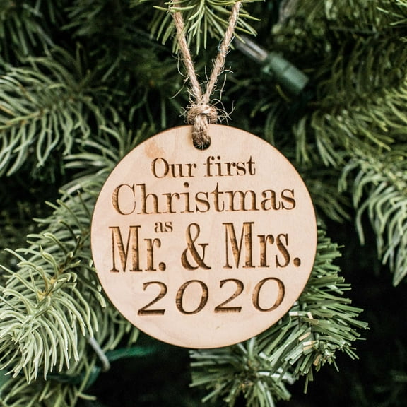 Ornament - 2020 Our First Christmas as Mr and Mrs - Raw Wood 3x3in
