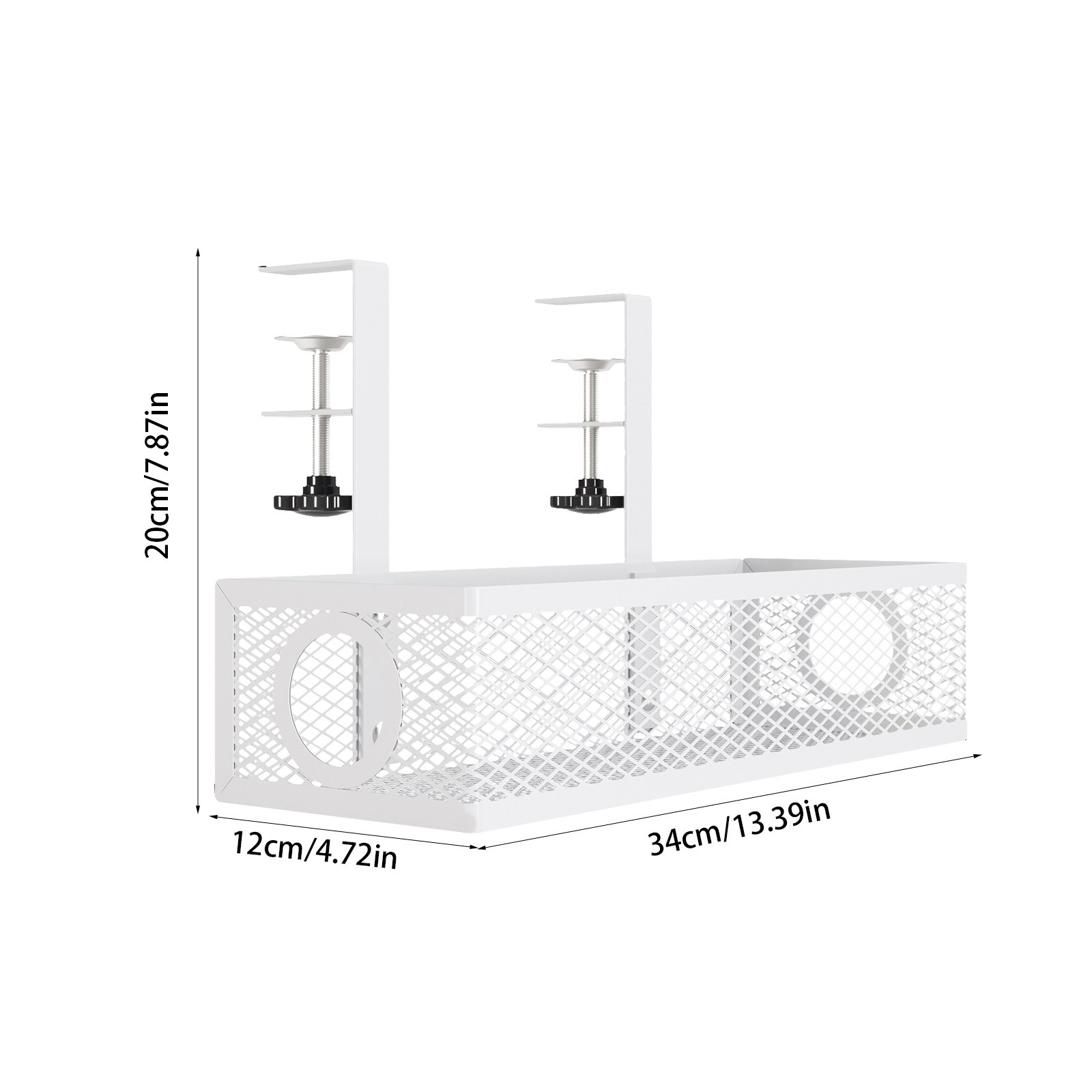 Under Desk Hanging Storage Basket Metal, No Hole Desk Organizer Basket for Cable Management and Office Supplies, Adjustable Desk Side Shelf for Office Classroom Home